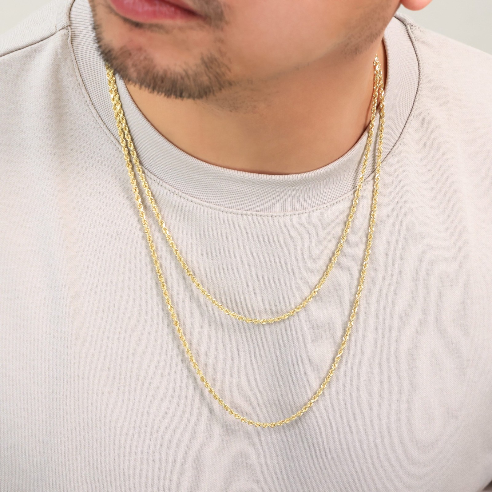 10K Yellow Gold 3mm Diamond Cut Rope Chain Pendant Necklace Mens Womens 16″- 30″