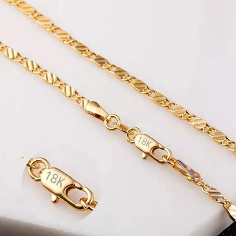New Fashion 18k Necklace 2mm 16/18/20/22/24/26/28/30 Inch Side Chain Necklace F