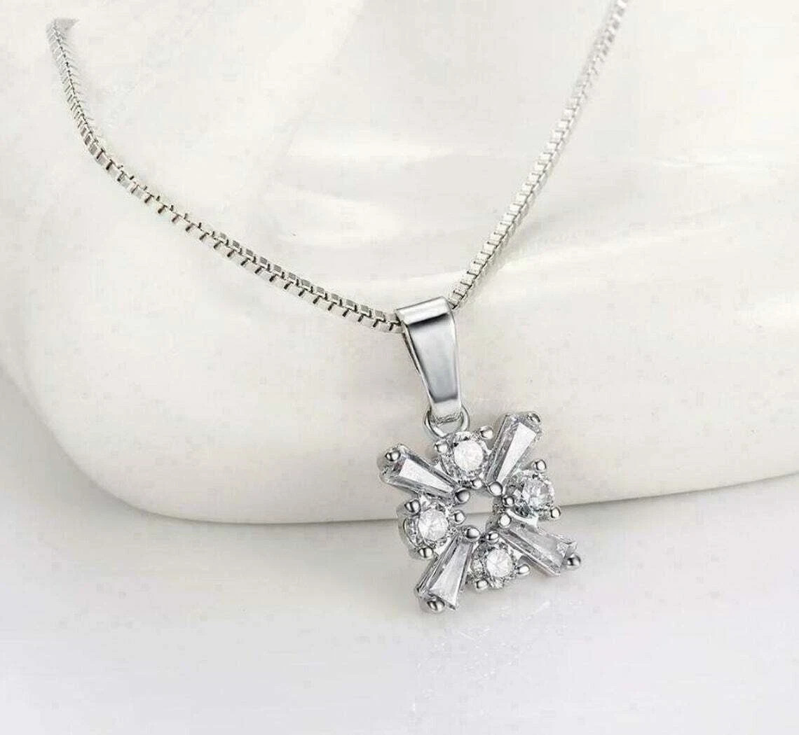 1Ct Baguette Cut D/VVS1 Diamond Cluster Pendant 14K White Gold Finish Free Chain
