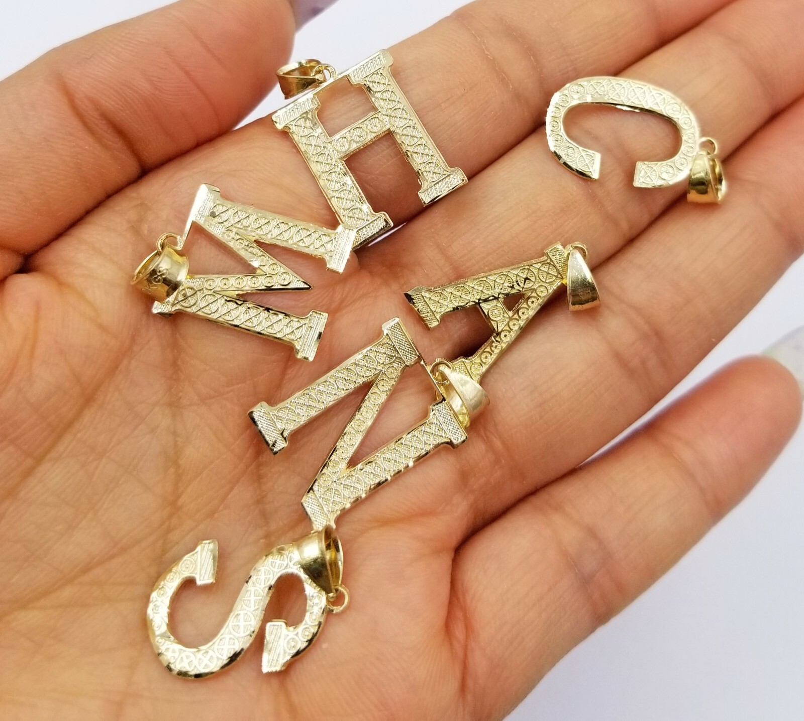 Real 10k Yellow Gold A-Z Initials Alphabet Charm Pendent Diamond Cut Men Women