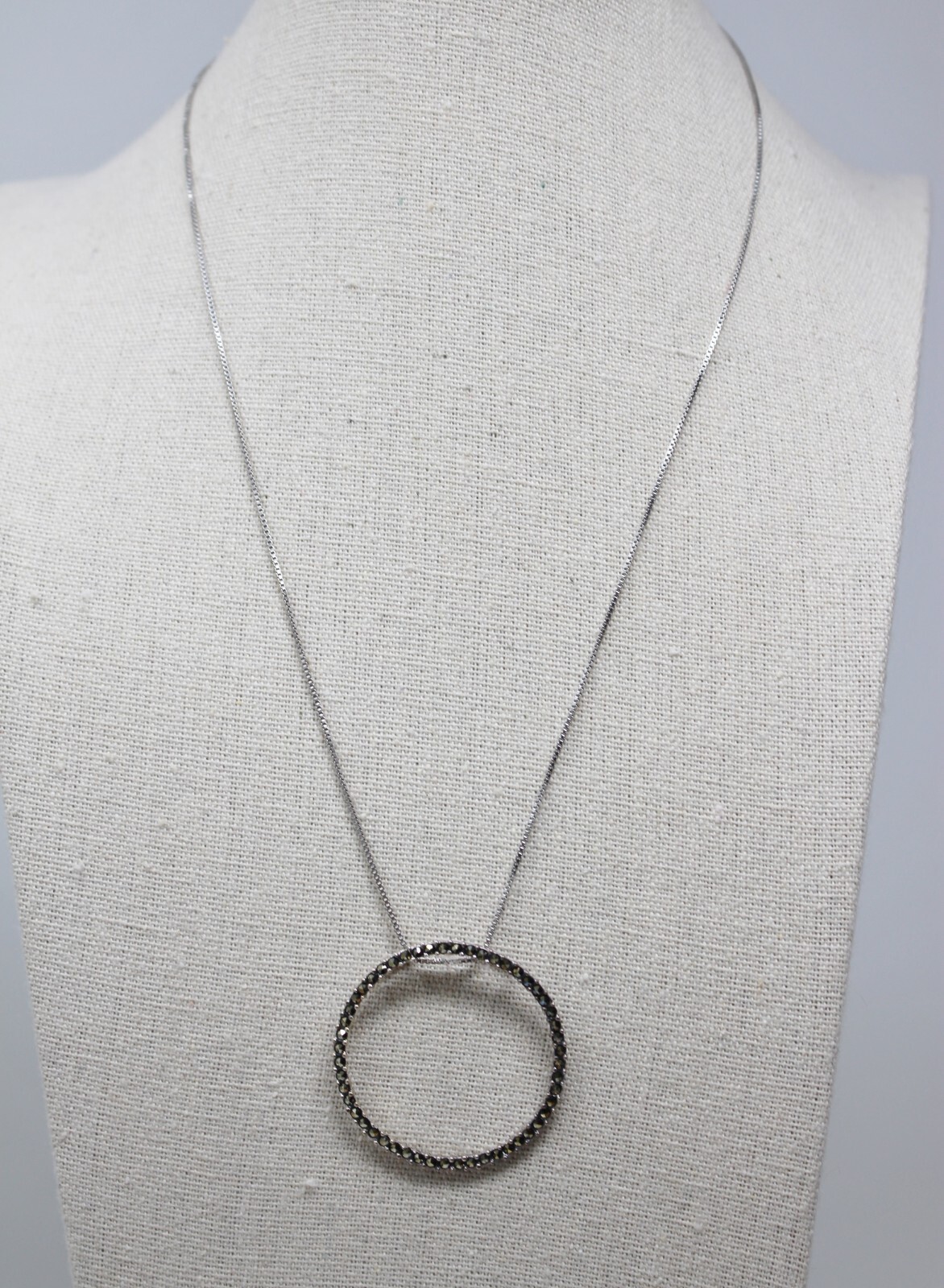 925 Sterling Silver Marcasite Open Circle NECKLACE Chain 18″ Signed K