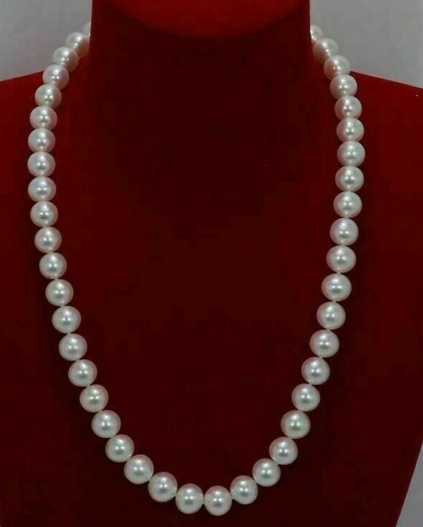 AAA Japanese Akoya 11-10 mm white pearl Necklace 14K Yellow Gold clasp