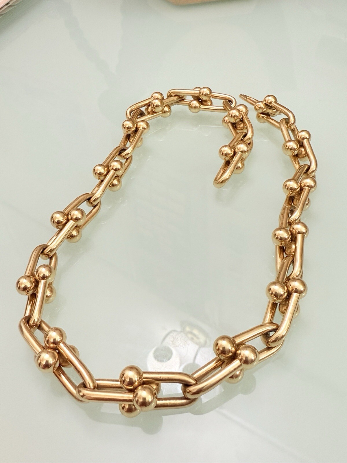18K Pure Gold Large Horseshoe Chunky Link Chain Necklace Unisex USA