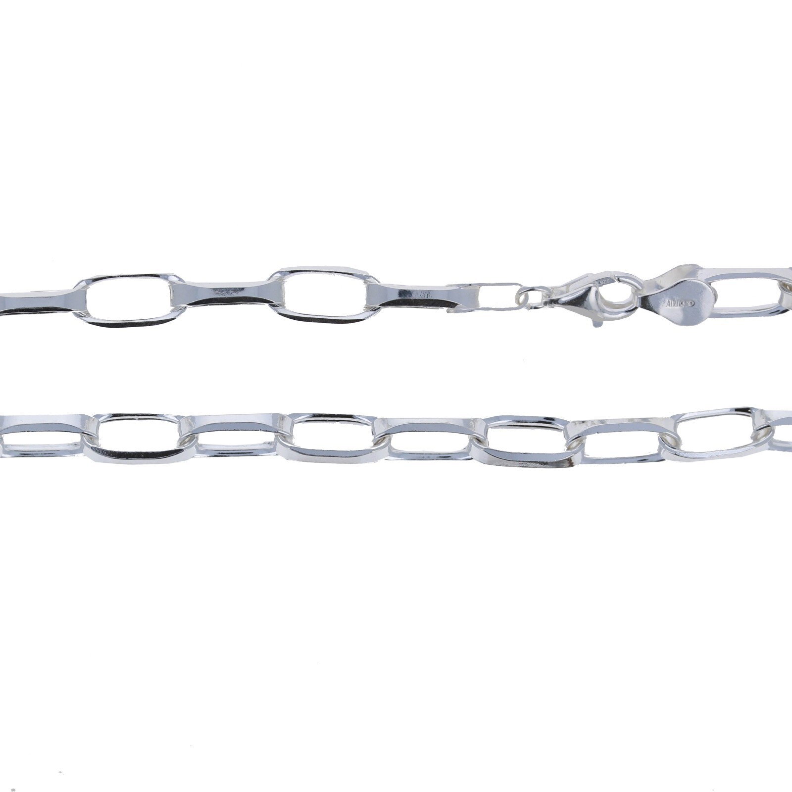 Silver Oval Scalloped Rolo Link Chain, Enlongated Link Chain, Italian Silver