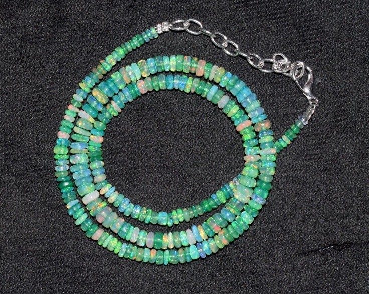 20 inch Natural Ethiopian Opal Wello Fire 3-5MM Opal Gemstone Beads Necklace