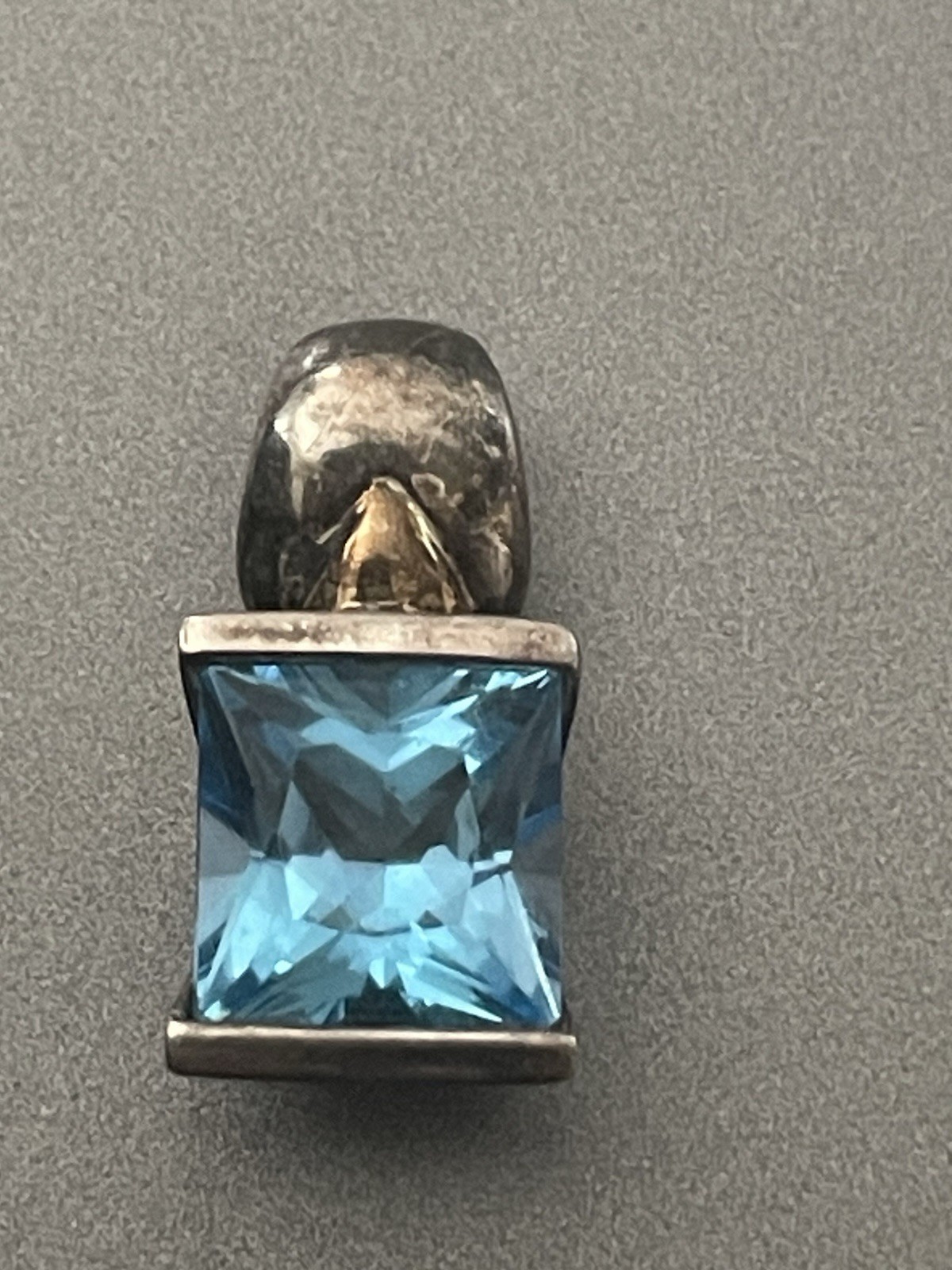Vintage Designer Lorenzo Sterling Silver 18K Gold Blue Topaz Gemstone Pendant