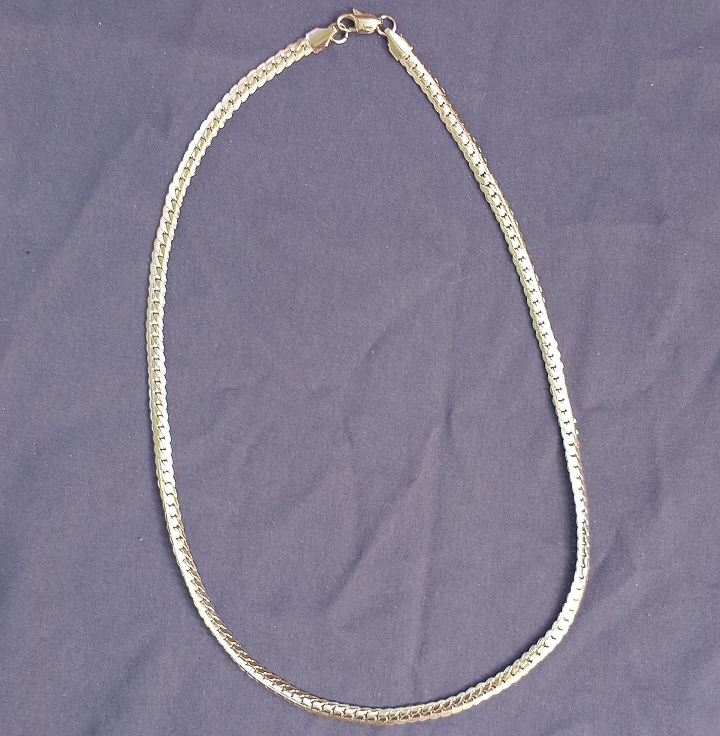 925 Sterling Silver Herringbone Chain Necklace, Lobster Clasp, Signed, Silver