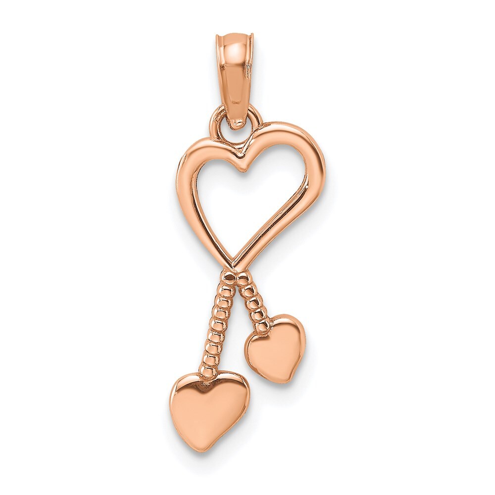 14K Rose Gold Polished Tassle Hearts Pendant 0.73gm L-0.91 in,W-0.33 in