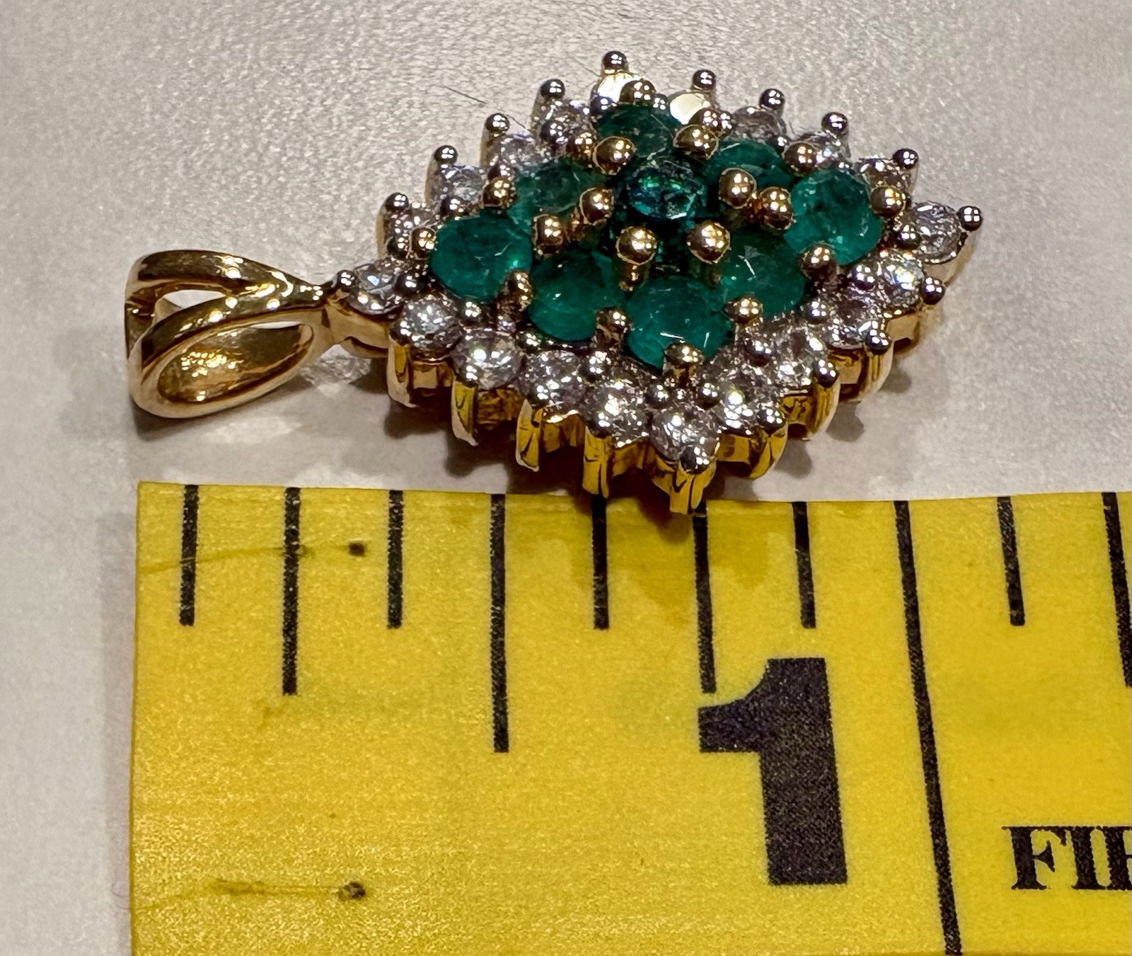 Vintage Marquise-shaped Emerald and Diamond Cluster Pendant 925 14K Gold Plated