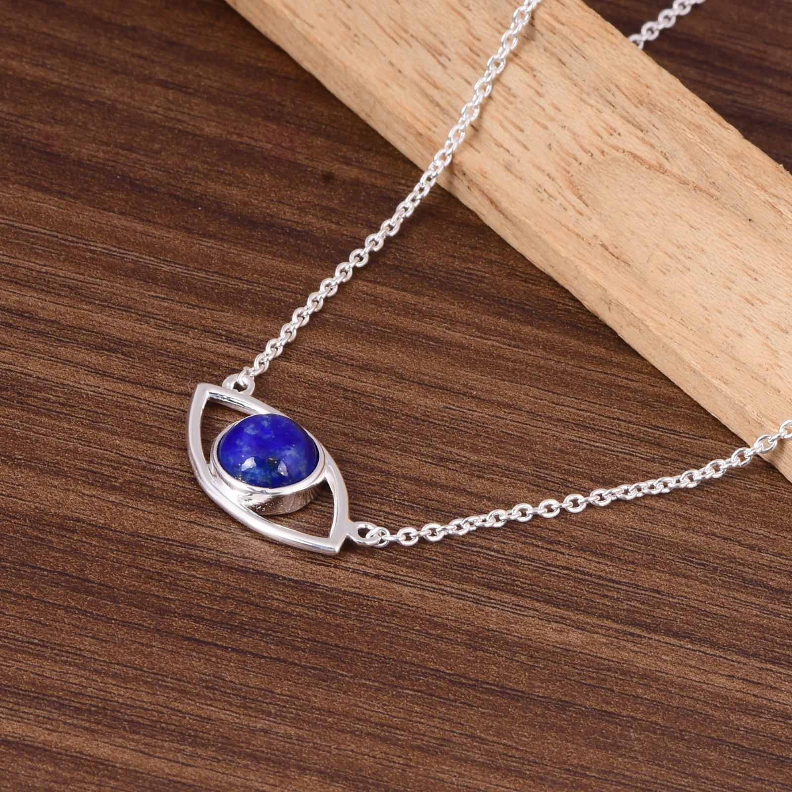 Lapis Lazuli Evil Eye Necklace 925 Sterling Silver 20 Inch Chain Gift for Her