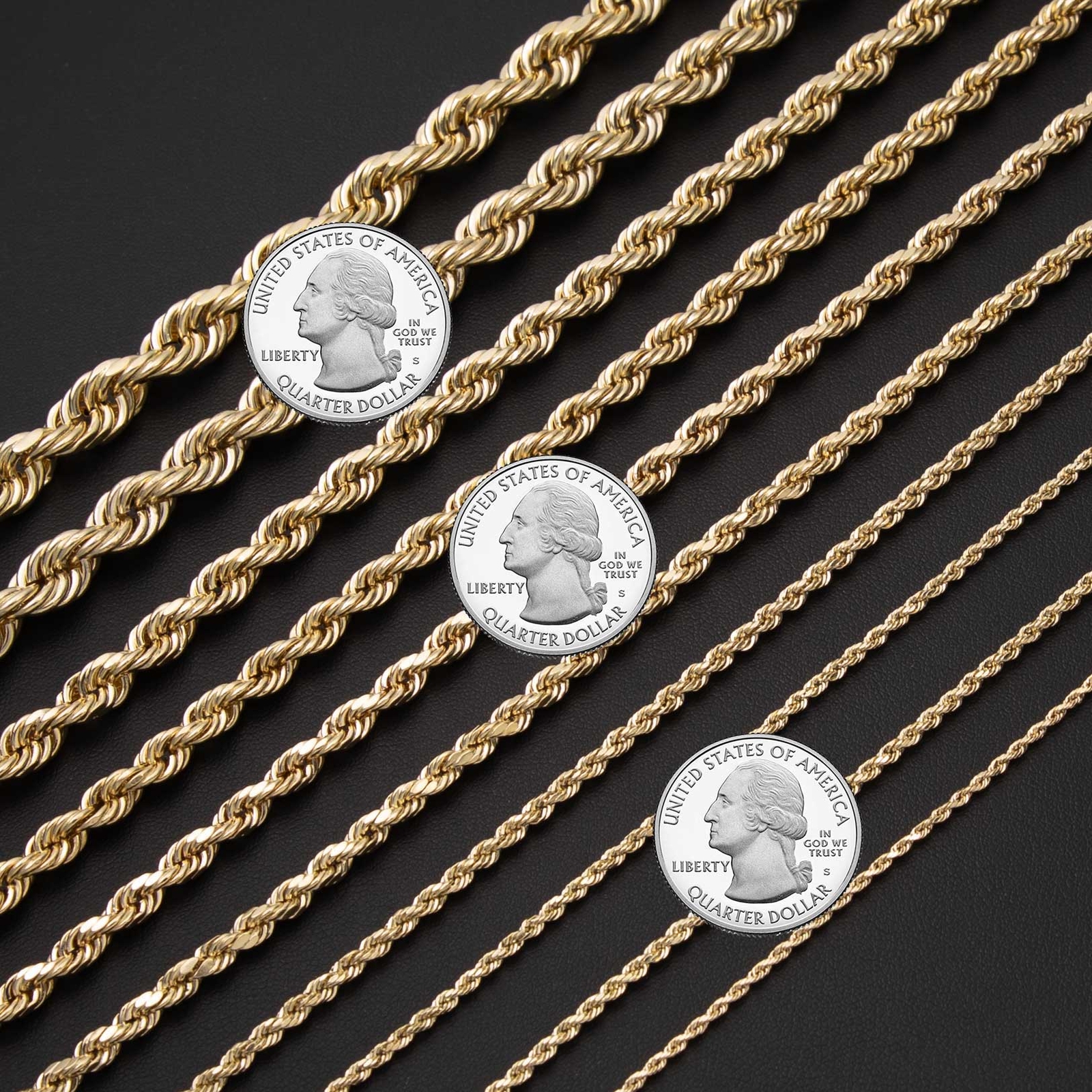 Rope Chain Necklace Real 14K Yellow Gold All Sizes