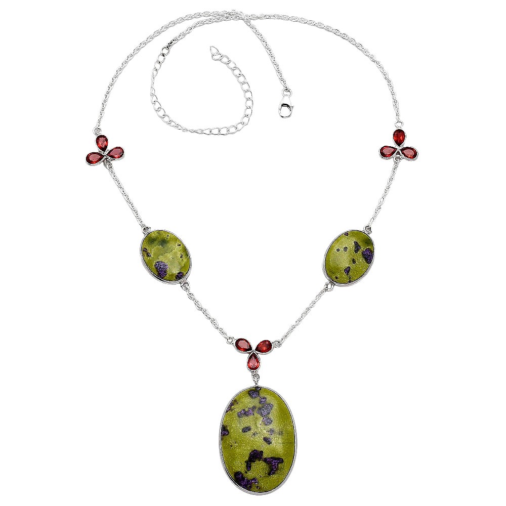 Natural Stichtite & Garnet 925 Sterling Silver Necklace Jewelry N-1021