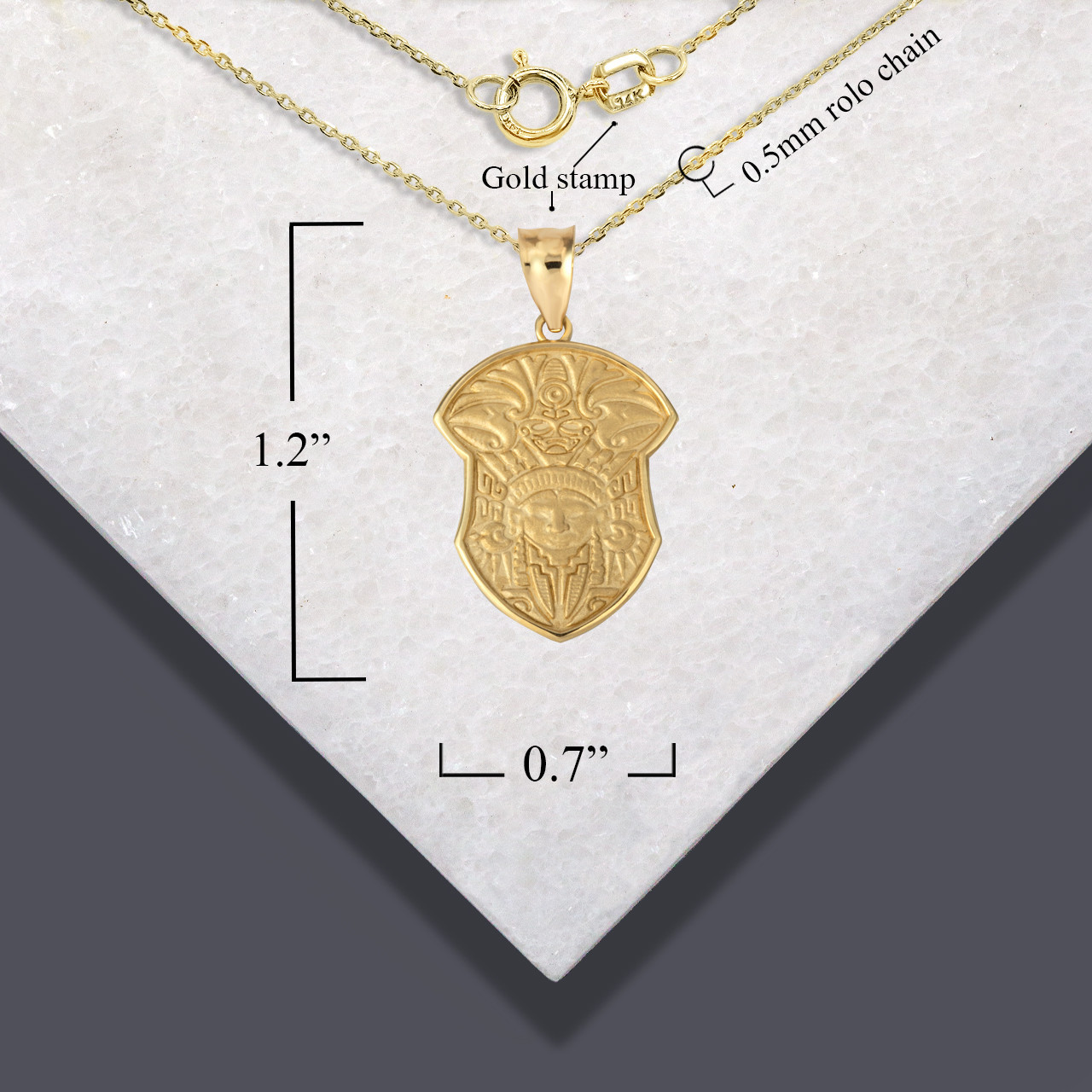 Solid Gold Aztec Tribe Shield Pendant Necklace (Available in Yellow/Rose/White)