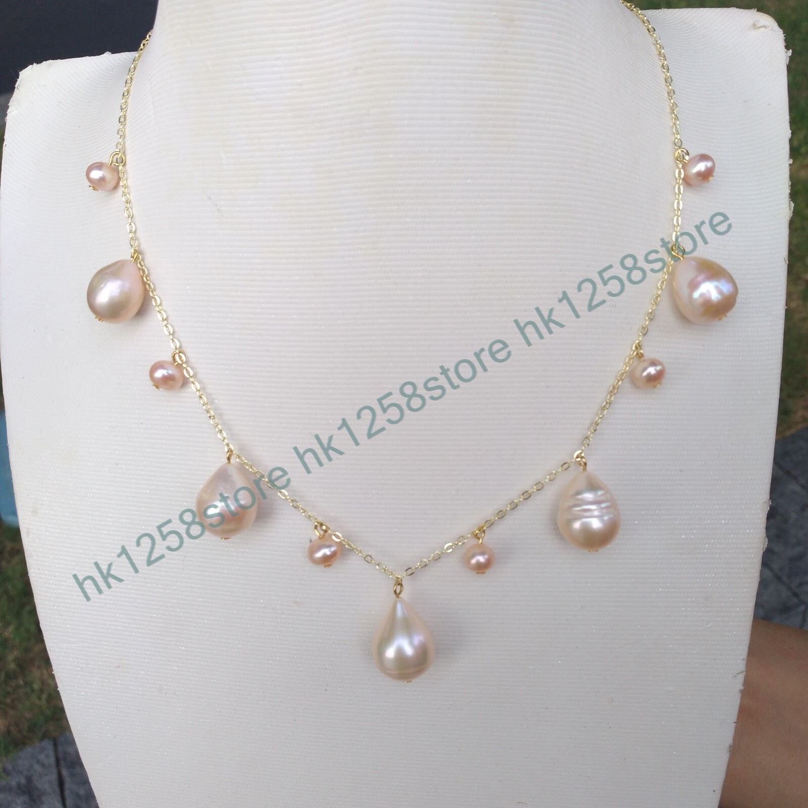 18″ Natural South Sea Genuine Pink Purple Pearl Necklace Pendant 14k Gold P