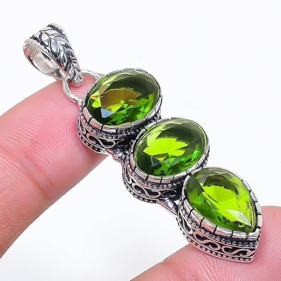 Green Peridot Gemstone Handmade 925 Sterling Silver Jewelry Pendant Size 2.25″