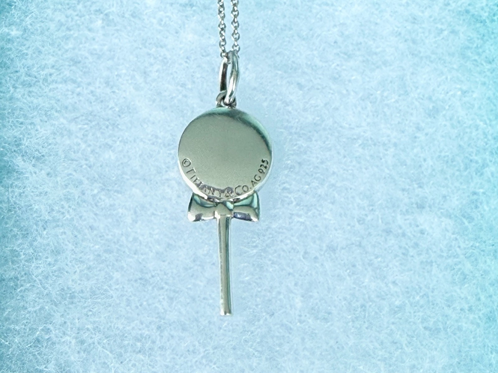 Tffany & Co. Lollipop Blue Enamel Pendant Charm 18″ Necklace Sterling Silver