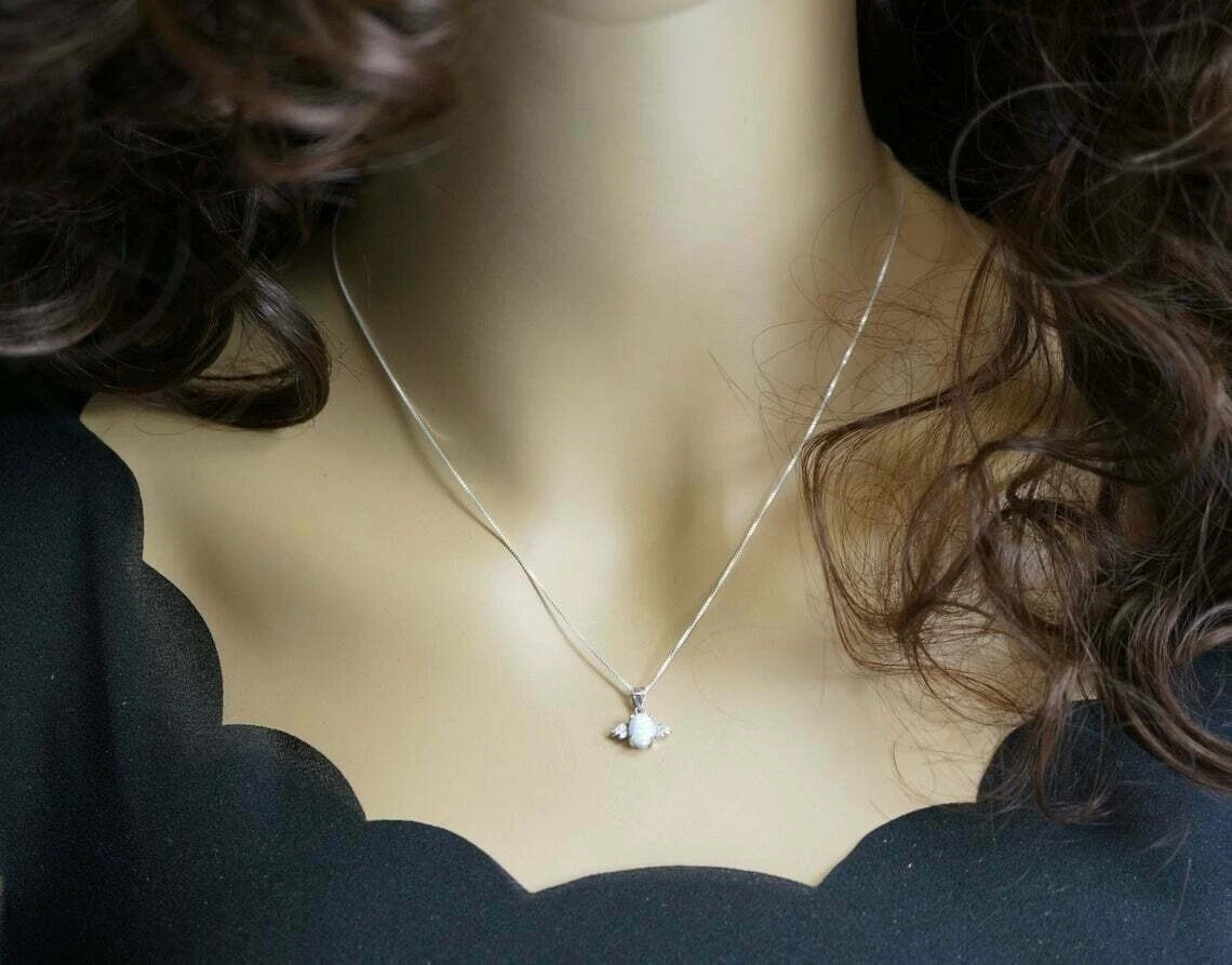 1.50Ct Oval Cut Fire Opal Diamond Solitaire Pendant 14K White Gold Finish Chain