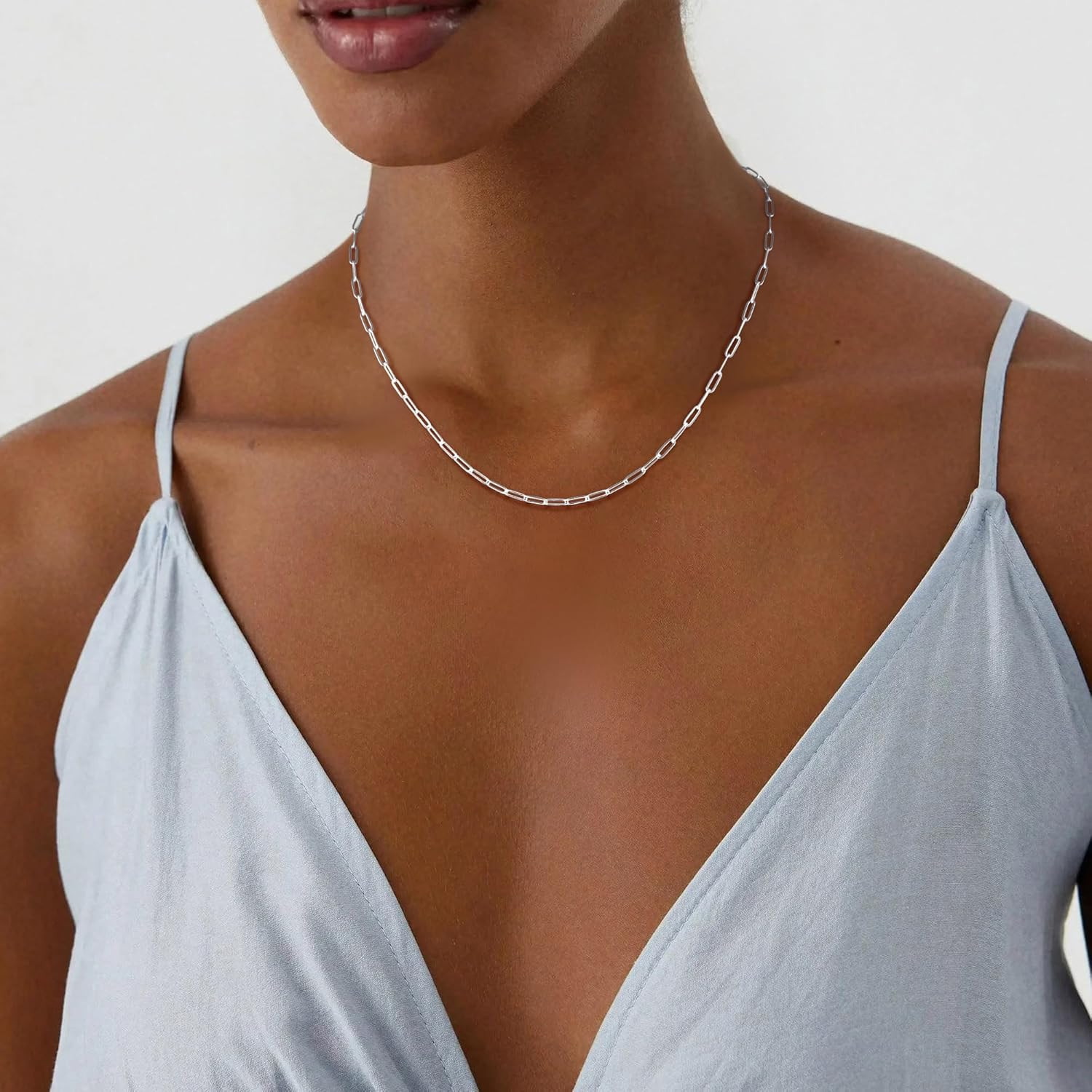 S925 Sterling Silver Paperclip Chain Necklace for Women – 3Mm Sterling Silver Pa