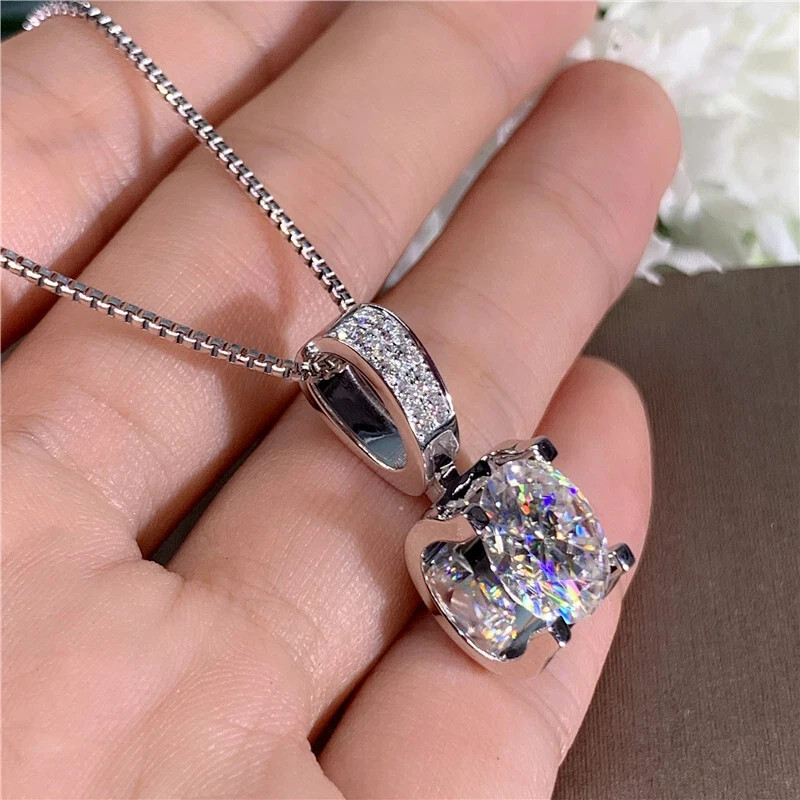 2Ct Brilliant Cut Moissanite Women’s Elegant Solitaire Pendant 14K White Gold FN