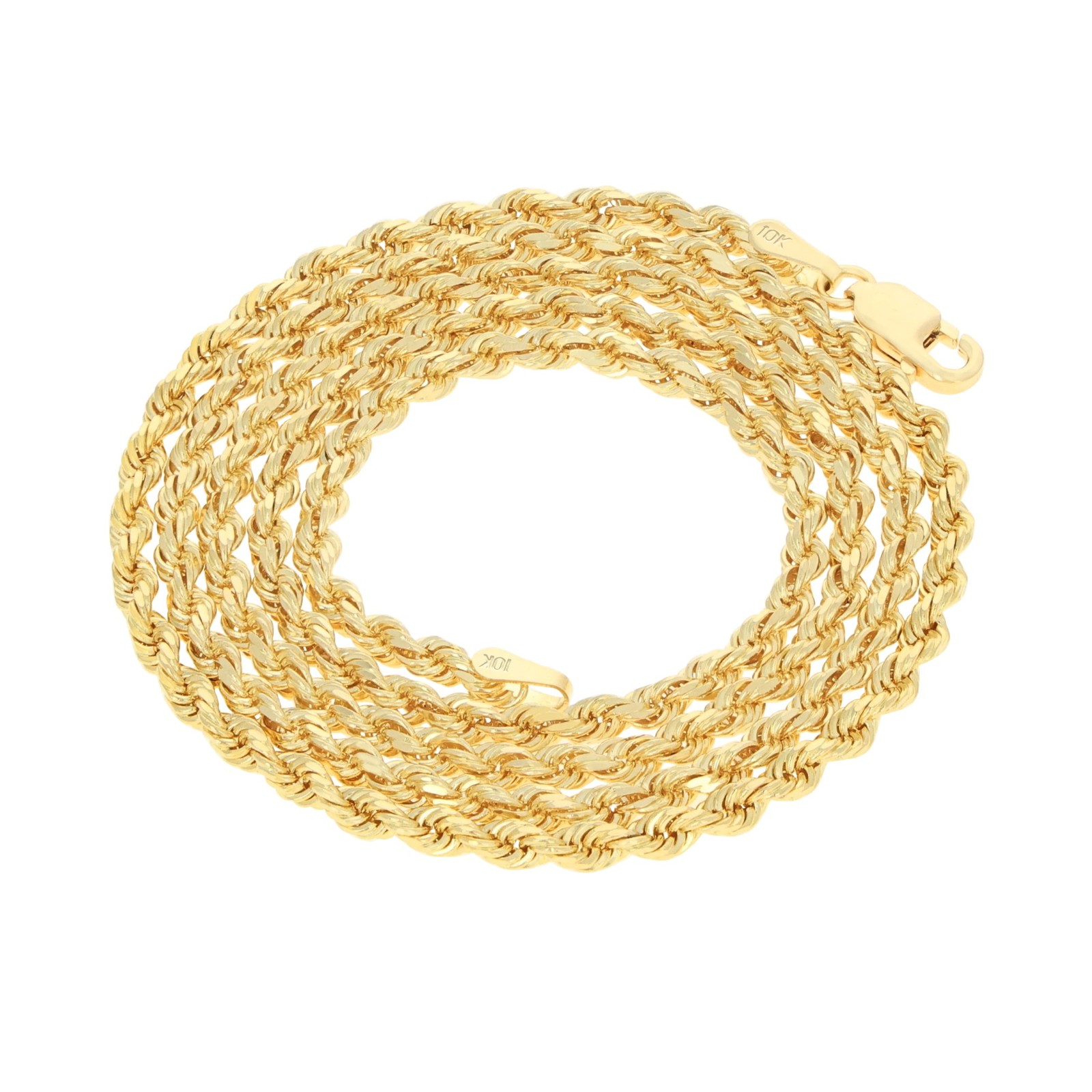 10K Yellow Gold 3mm Diamond Cut Rope Chain Pendant Necklace Mens Womens 16″- 30″