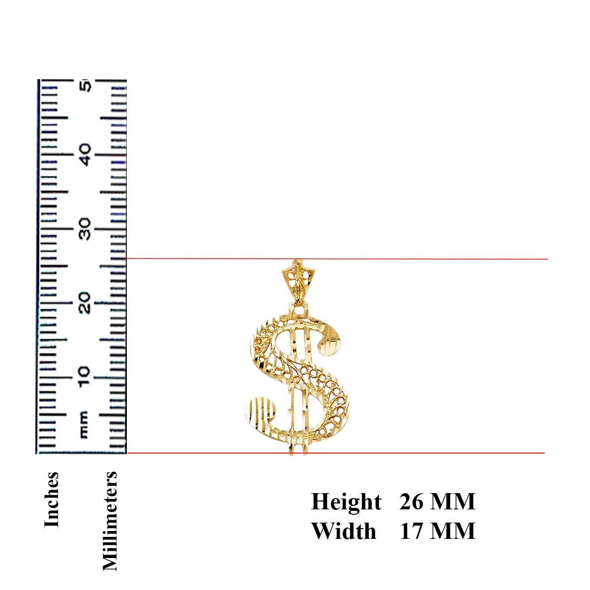 14K Yellow Gold Dollar Sign Pendant For Necklace or Chain