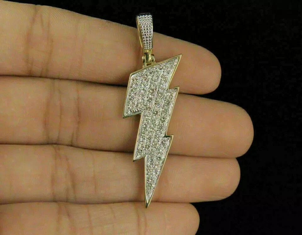 2.00 Ct Round Diamond Lightning Bolt Symbol Pendant Unisex 14k Yellow Gold Over