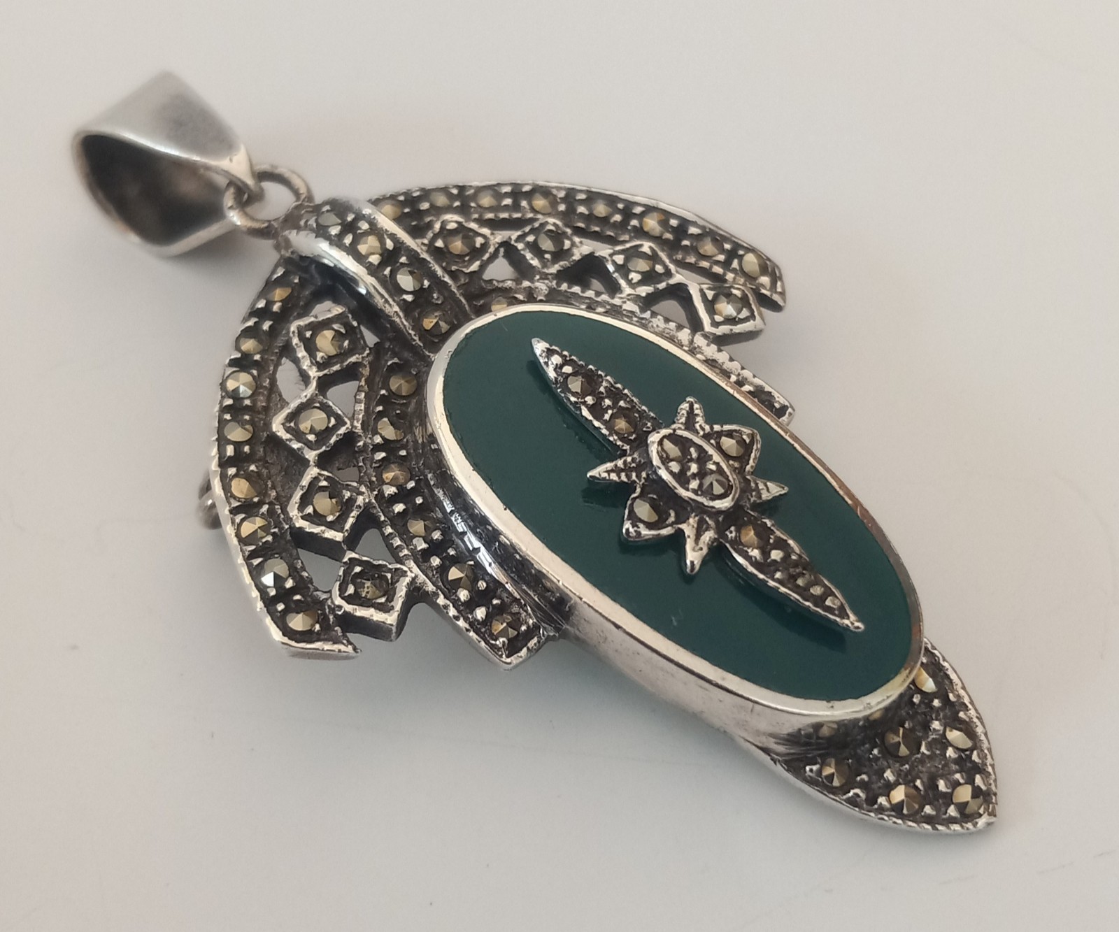 Beautiful Vintage Art Deco Style Sterling Silver Marcasite Pendant/Pin 10.65gr