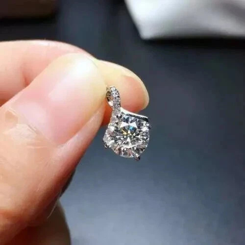 3Ct Round Cut VVS1 Diamond Pendant & Necklace 14K White Gold Finish Free Chain