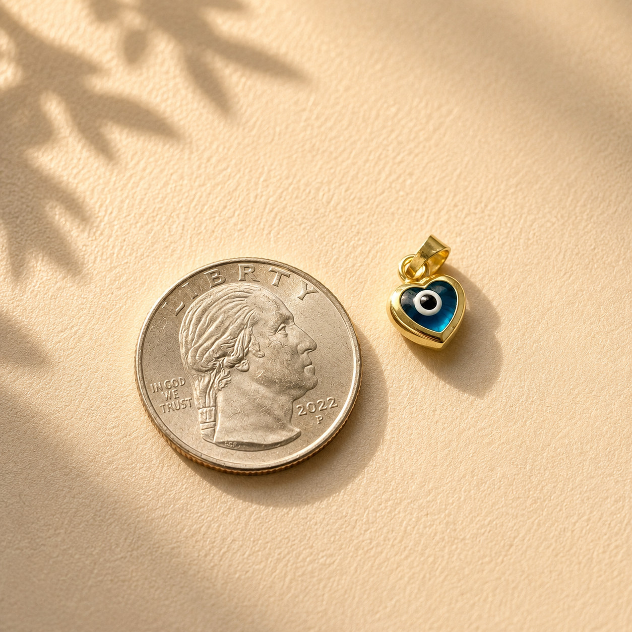 Real Solid 14K Yellow Gold Evil Eye Heart Charm Pendant, Blue Enamel, Gift
