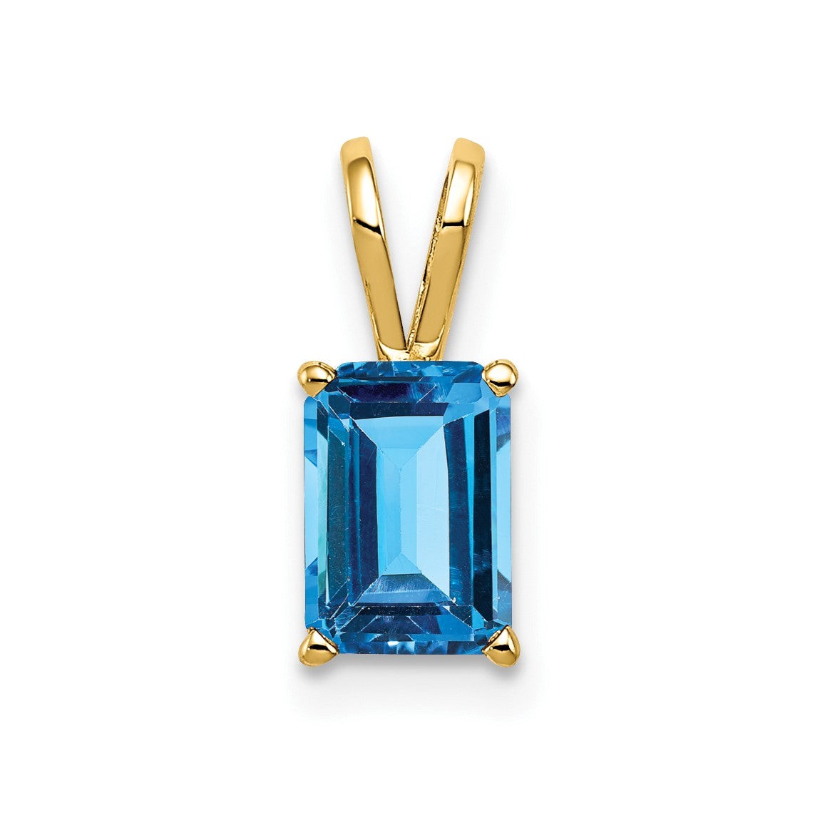 14k Yellow Gold 8x6mm Emerald-cut Blue Topaz Pendant