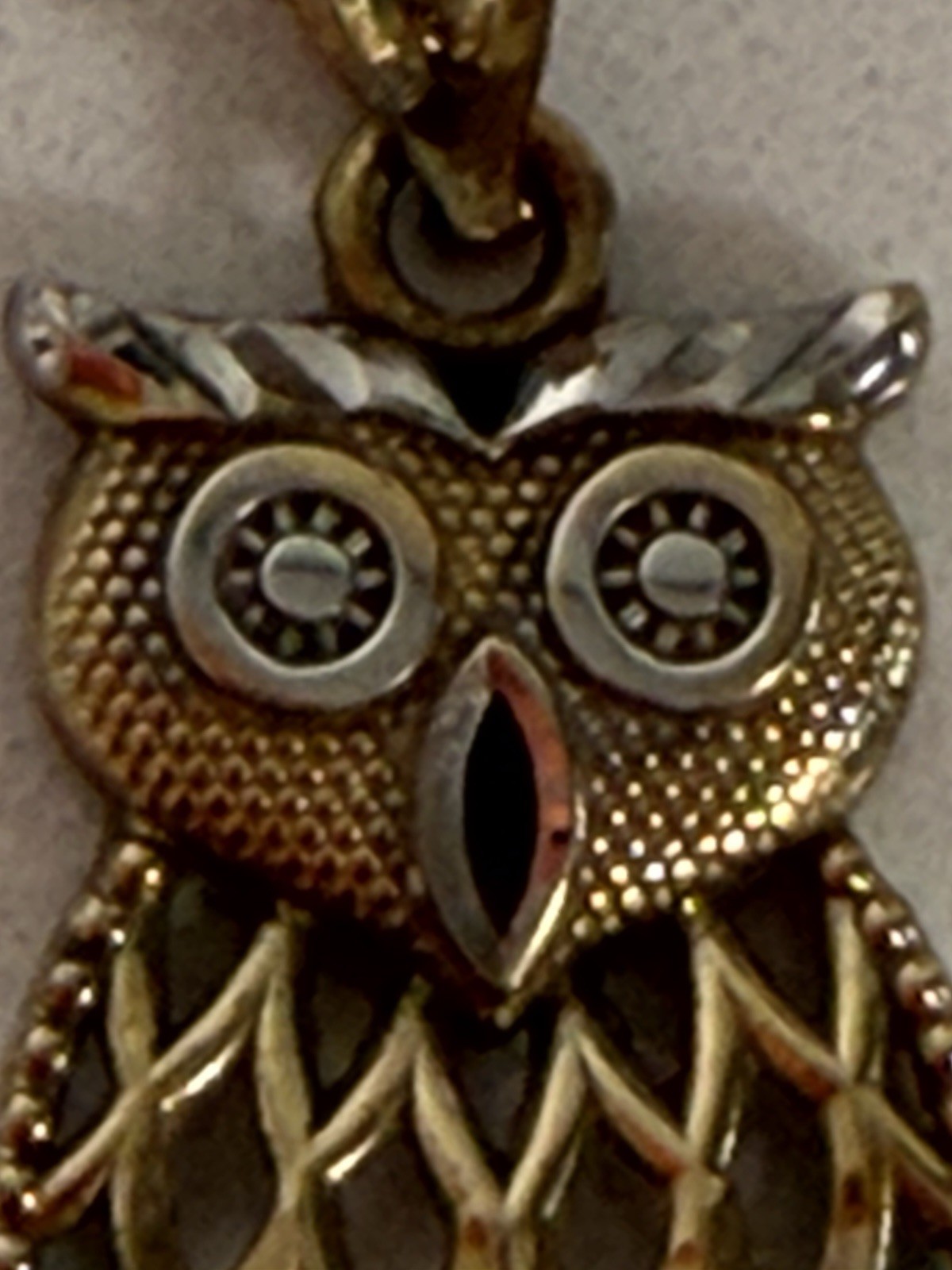 Cute Vintage 10k Two-Tone Yellow White Gold Openwork Owl Pendant
