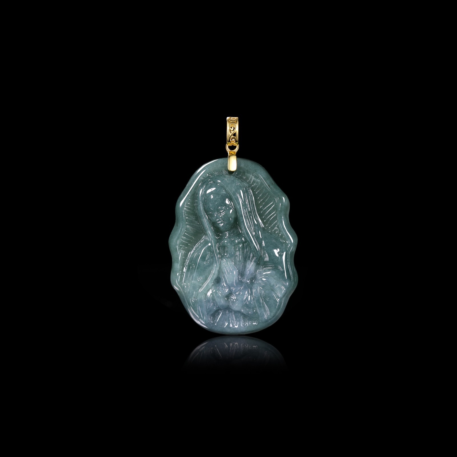 1 Pcs Video Certified silver 925 Green A Jade jadeite pendant Virgin Mary 600043
