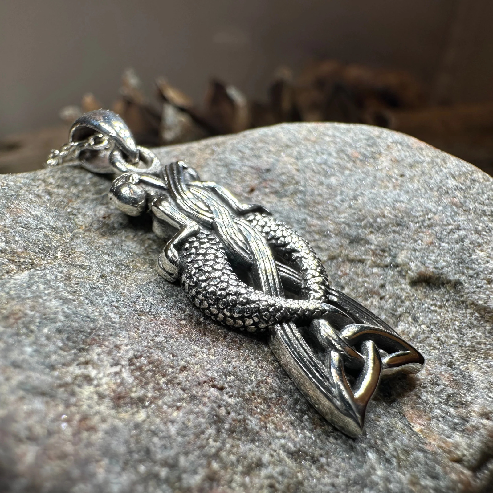 Celtic Mermaid Sisters Necklace Ladies Nautical Beach Pendant 925
