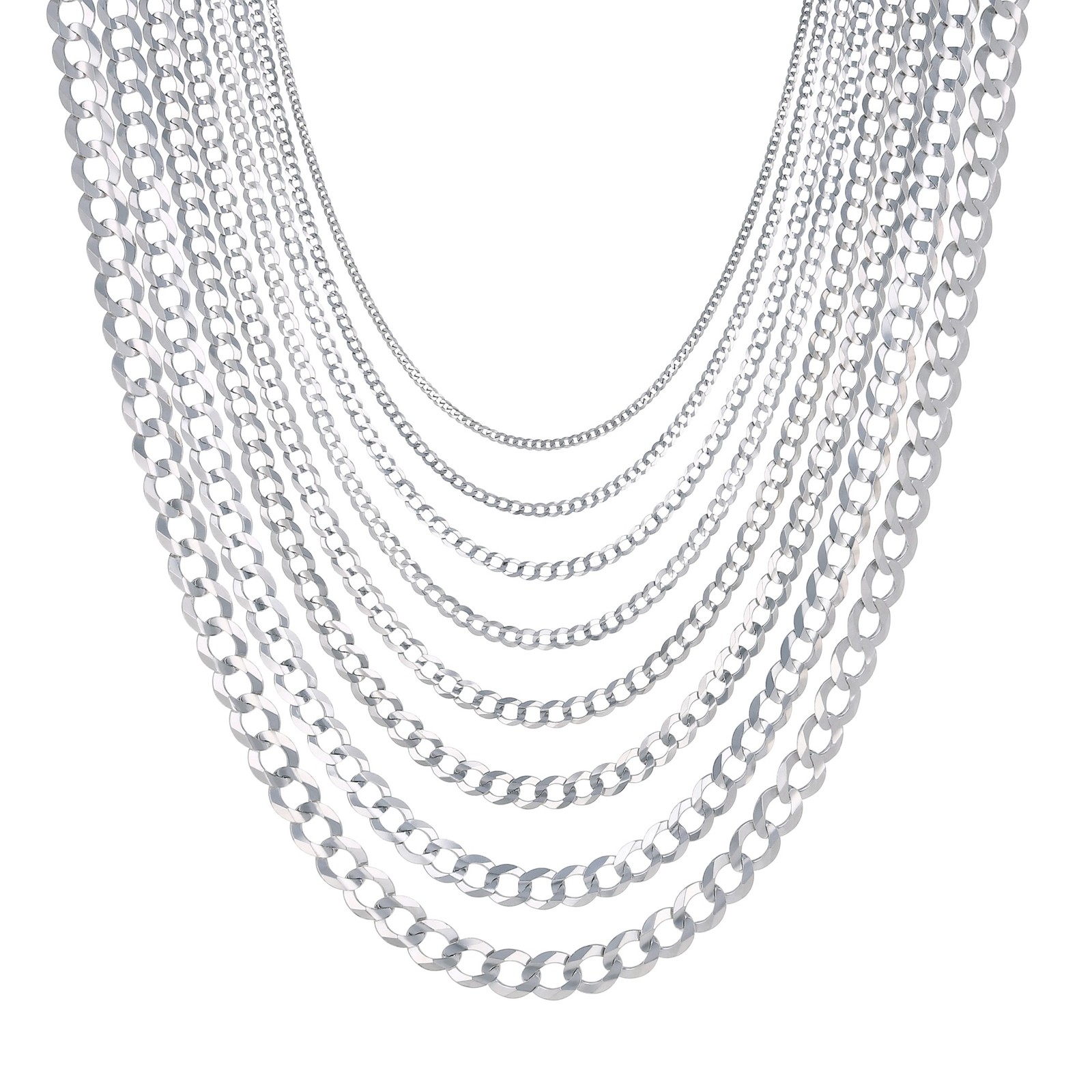 14K White Gold Solid 2mm-8.5mm Cuban Curb Link Chain Pendant Necklace 16″- 30″