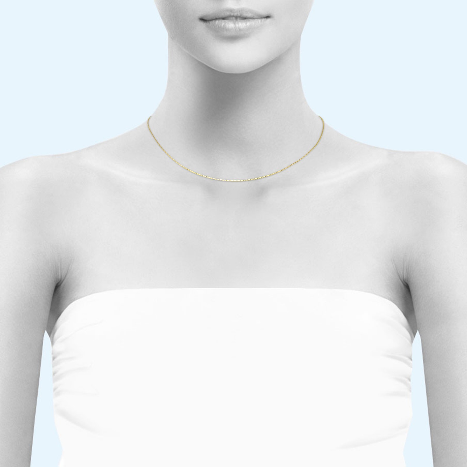 14K Solid Yellow Gold Box Necklace Chain 0.5mm 16-22″ – Polished Link Women Men