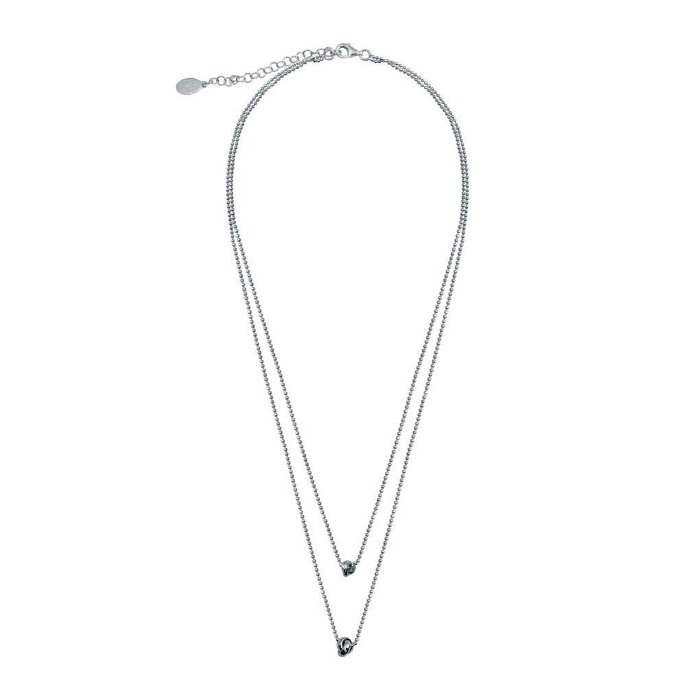 18” LONG 14K WHITE GOLD OVER SILVER MULTI – BEADED CHAIN KNOT CHARMS NECKLACE
