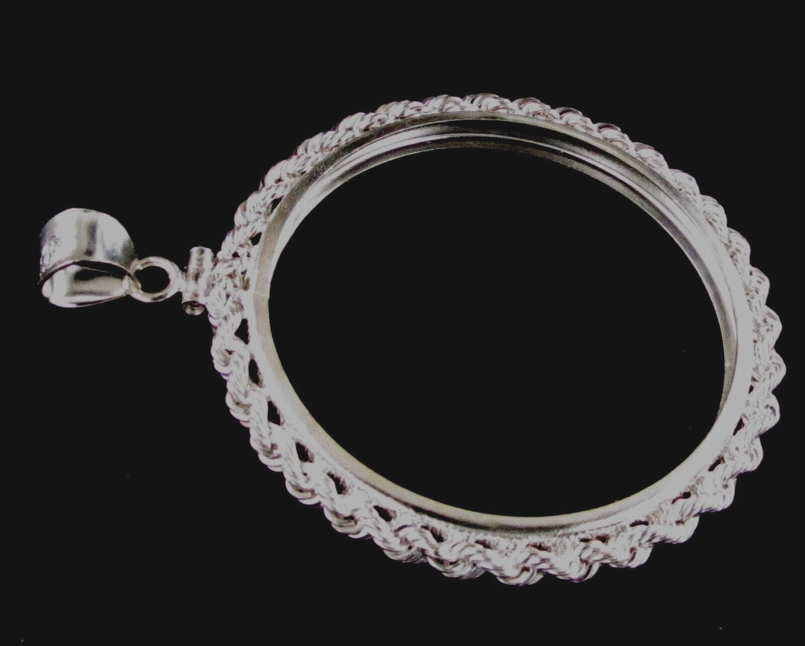 Coin Bezel 1 oz. American Silver Eagle 40.6mm Sterling Silver Rope Soldered Bail