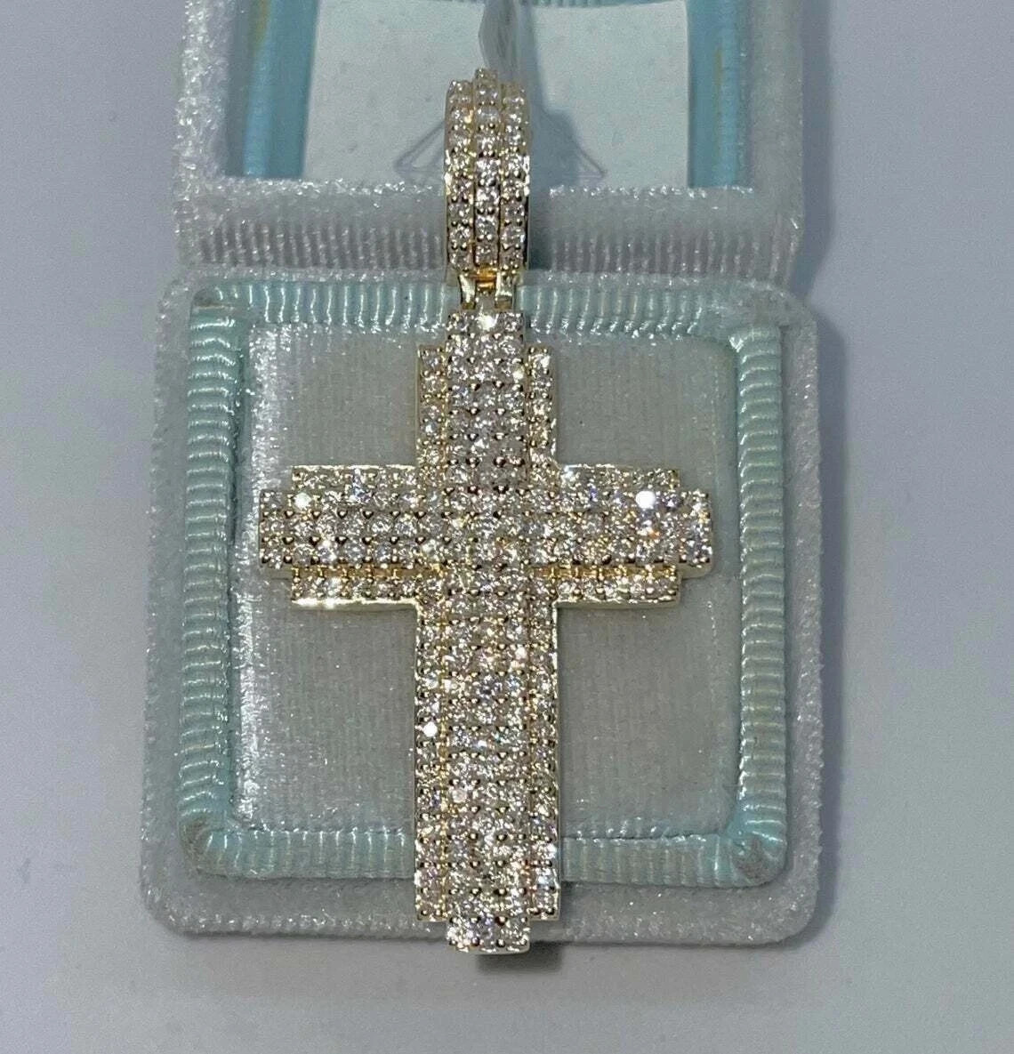 3Ct Round Cut VVS1 Diamond Cross Pendant 14K Yellow Gold Finish 18″Free Chain