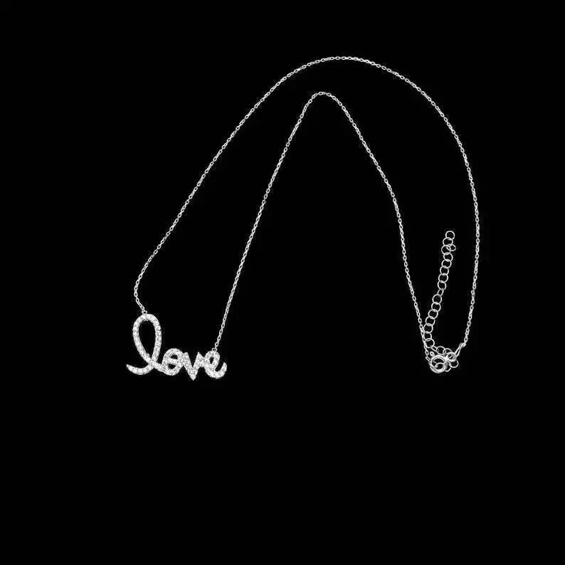 1 Ct Round Diamond Love Pendant Necklace 14k White Gold FN Anniversary Day Gift