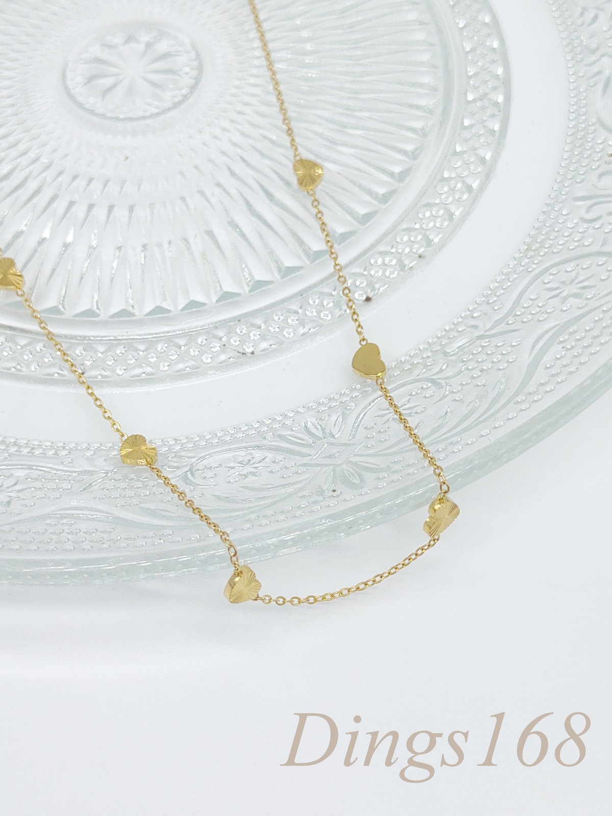 Real 18K Yellow Gold Filled 6x4mm 6-Heart 16″+2″ x 1mm thin Rollo Chain Necklace