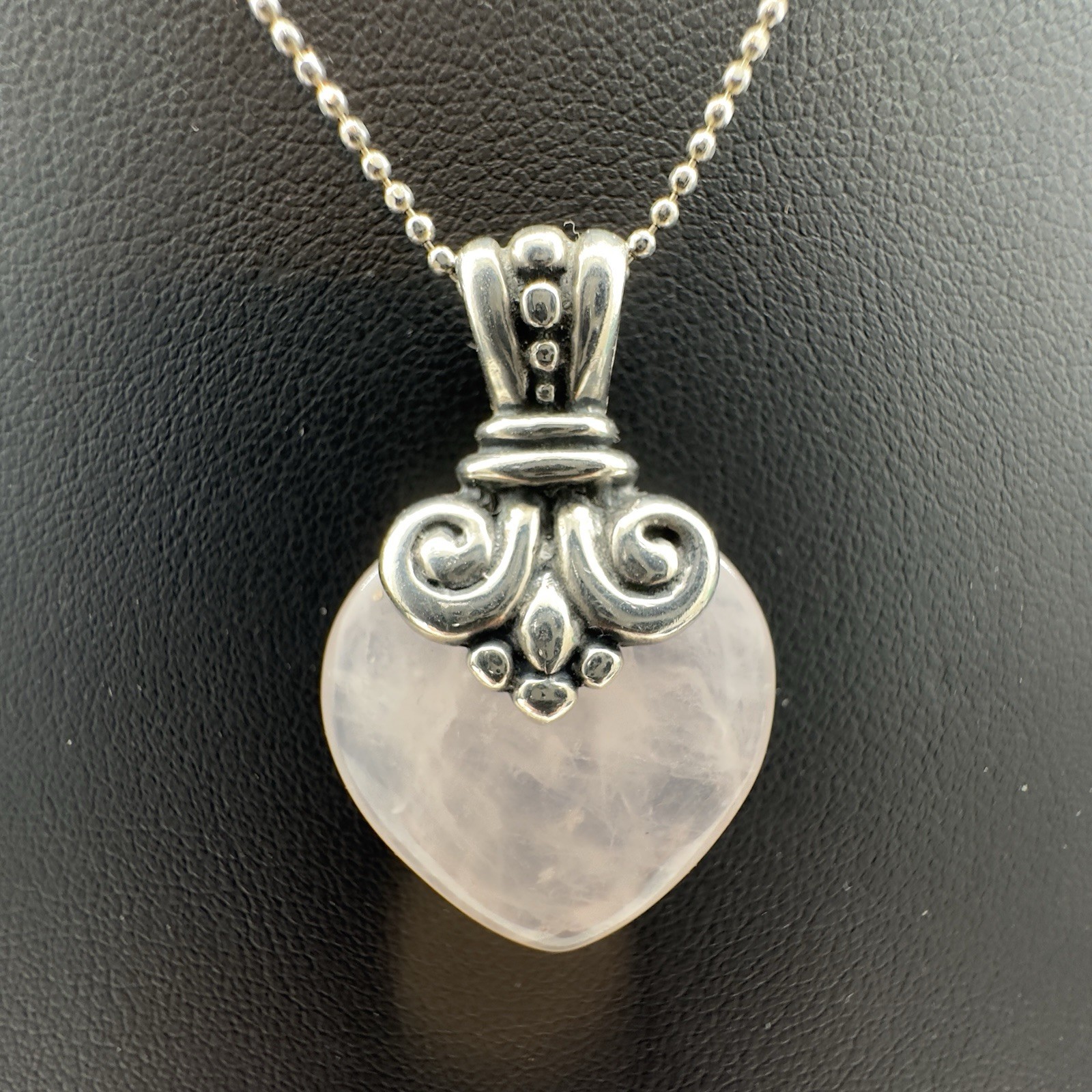 ATI Sterling Silver 925 Rose Quartz Heart Pendant Necklace 16”-18” Double Sided