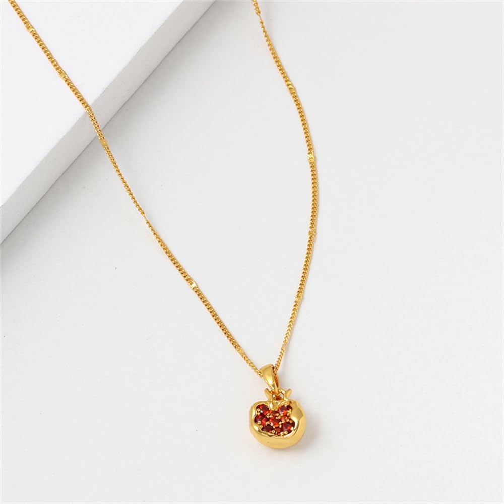 Premium Cubic Zirconia Inlay Red Pomegranate Pendant 18k Gold Plated Stainless S