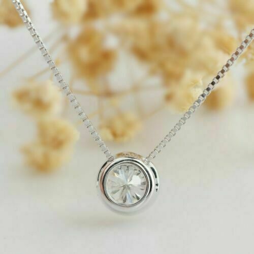 1Ct Round Cut Bezel Set Diamond Solitaire Pendant D VVS1 Solid 10k White Gold GP