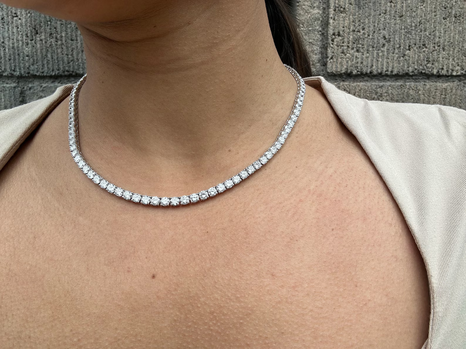 18 Carat Round Natural Diamond Tennis Necklace 14K Yellow Gold 16 inch