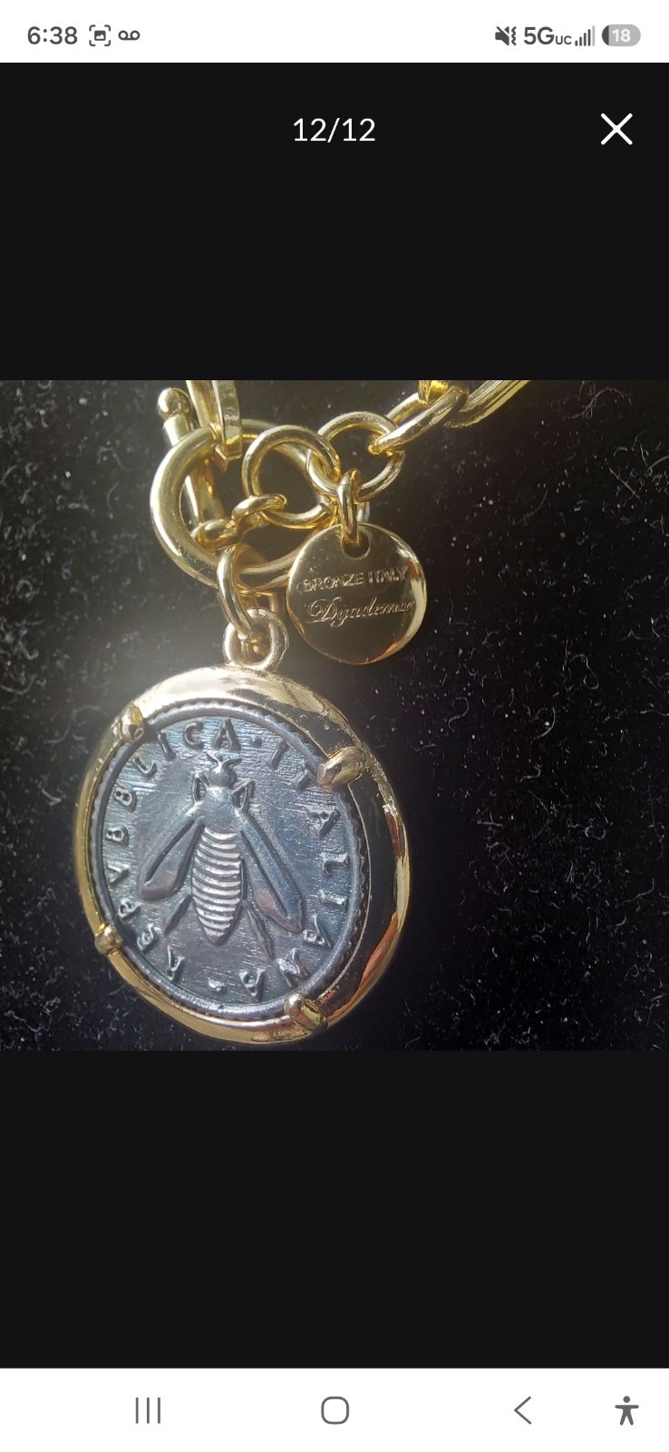 18k over Sterling Silver Bumblebee Lira Coin Necklace Dyadema BRONZE ITALY