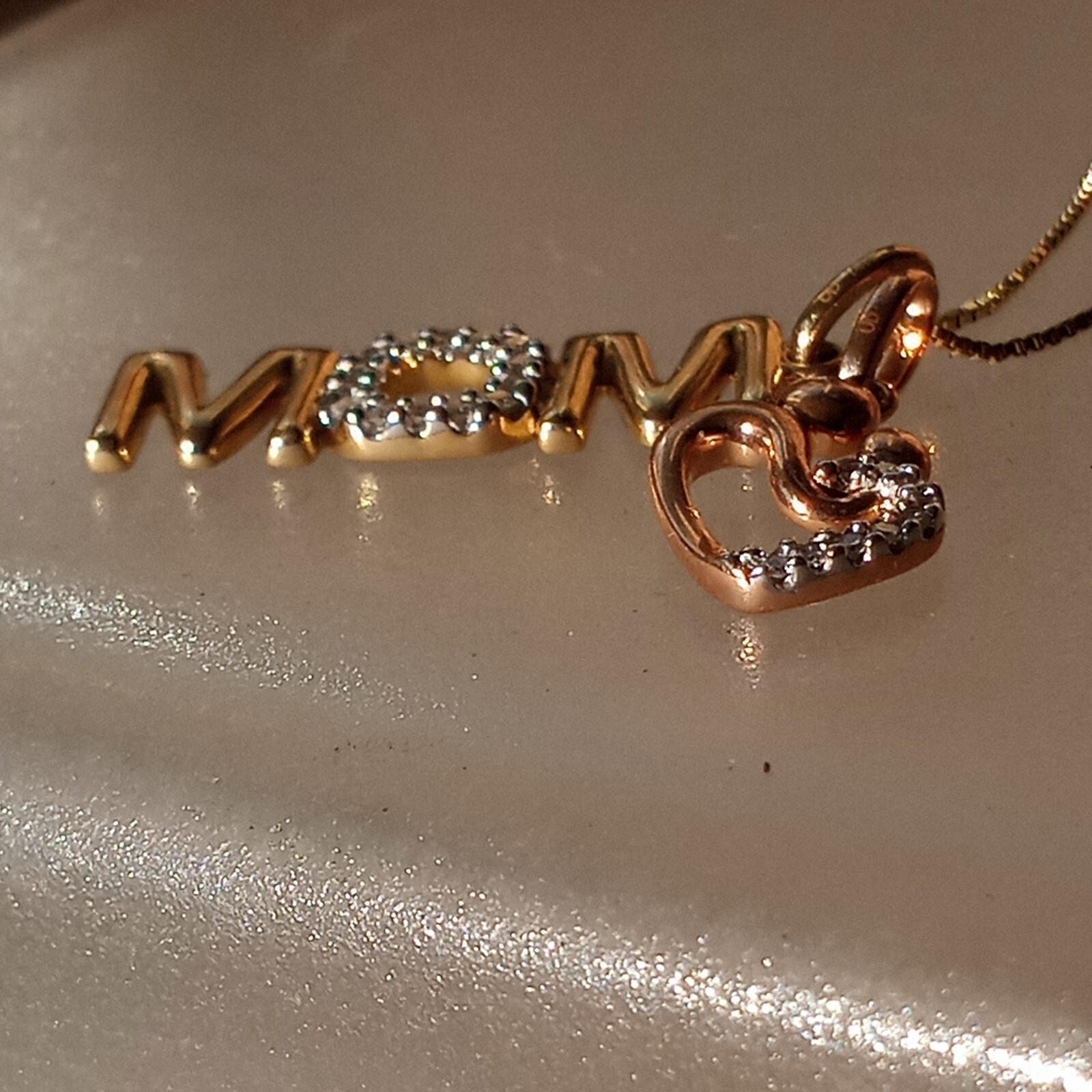 Diamond Mom with Heart Mother & Child Pendant Rose Gold Yellow Gold 10kt