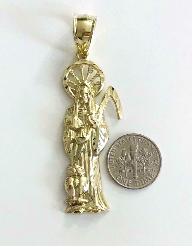 10K SOLID GOLD GRIM REAPER PENDANT – 62mm/2.4 inches GOLD SANTA MUERTE – GP46