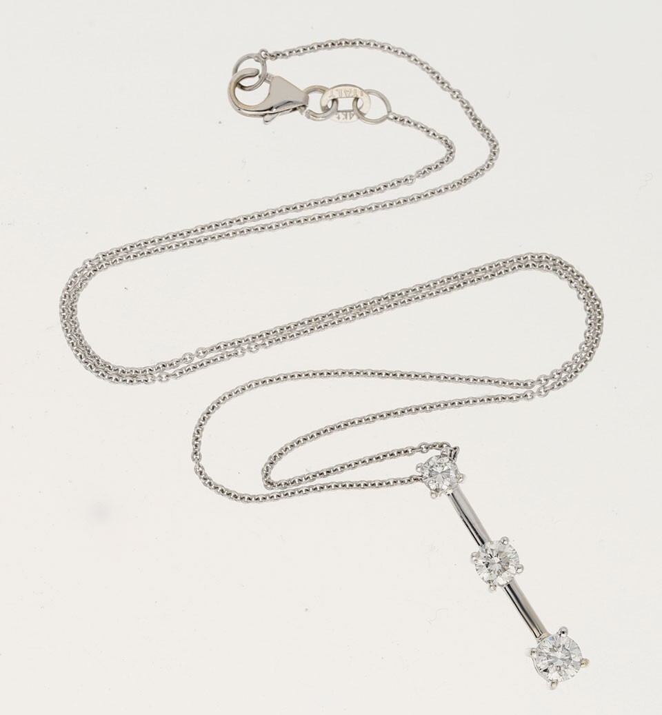 Diamond Past Present Future Pendant Necklace .77CT 14K WG 16” Chain
