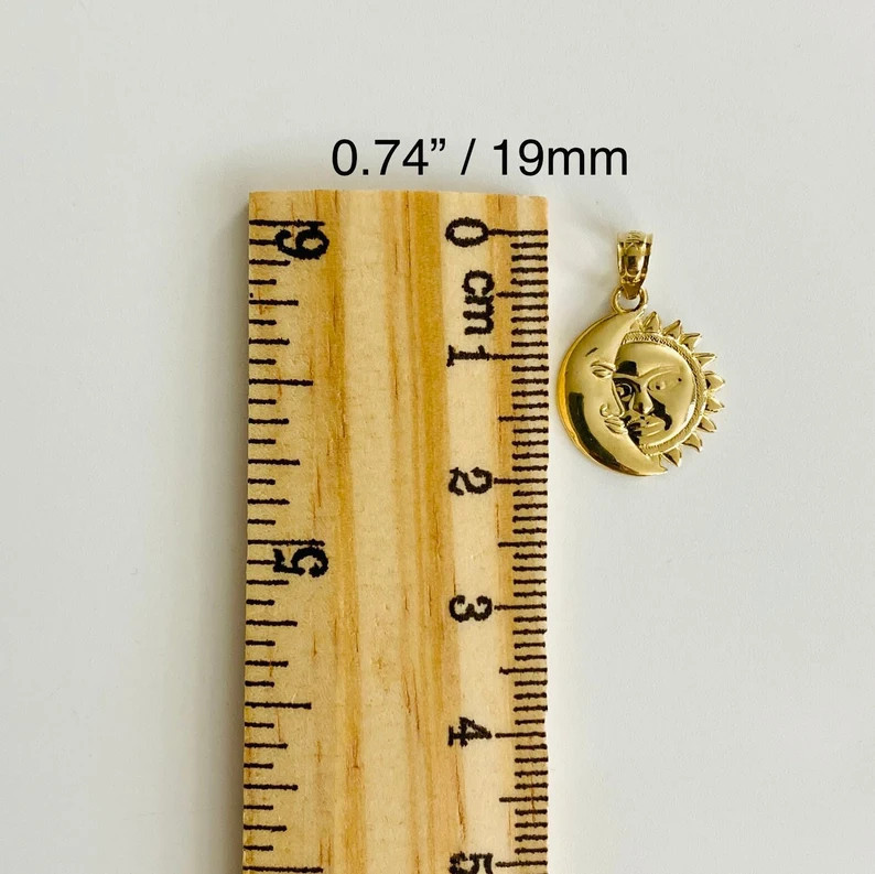 14K Real Gold Sun and Moon 19mm / 0.74″ Small Celestial Sun Moon Pendant -PT1936