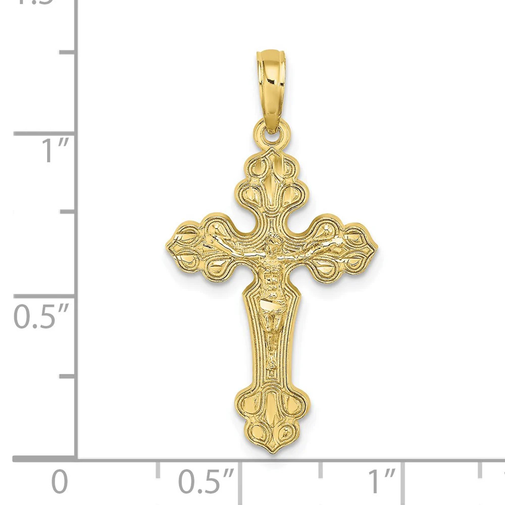 10K / 14K Yellow Gold Diamond-Cut Crucifix W /Fancy Tips Charm